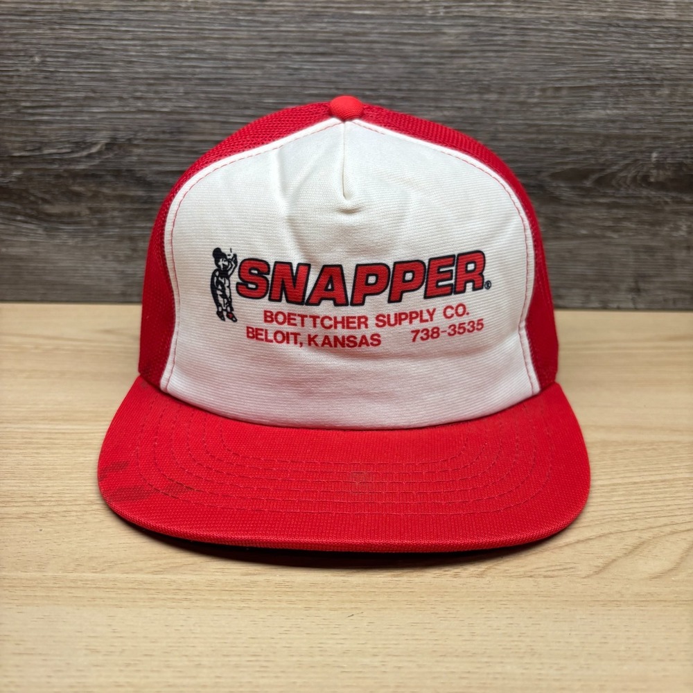 Vintage Snapper Hat Cap Snap Back Red White Trucker Mesh Lawn Mower Kansas Promo